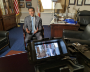 Time and space were tight when filming U.S. Rep. Ro Khanna (D-CA) in his congressional office.
