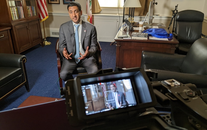 Time and space were tight when filming U.S. Rep. Ro Khanna (D-CA) in his congressional office.