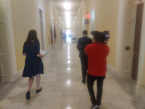 After the interview, Videographer Jamie Sides gets B-roll action shots of Rep. Khanna walking the halls of Congress.