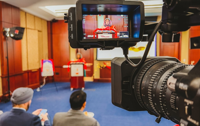 Executive Director of Hindus for Human Rights Sunita Viswanath speaks at the Deepavali event, captured by the Sony FS7 camera
