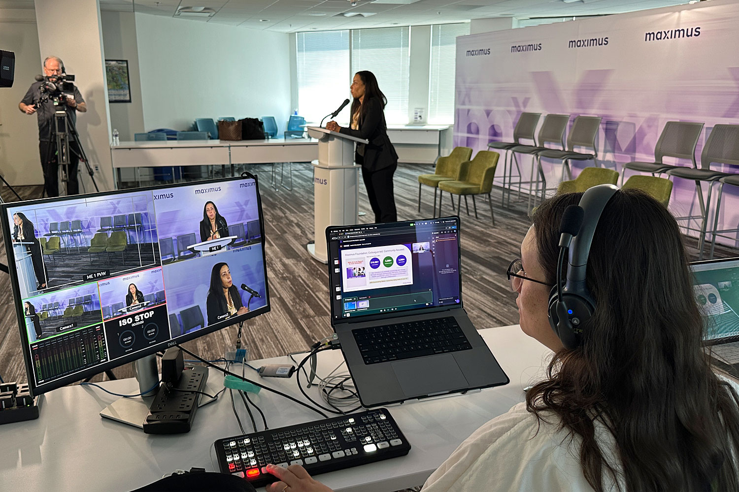 Director and technical director Analee Wong (lower right) rehearses a run-through of the upcoming production.