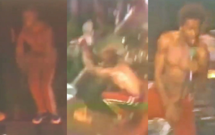 The Bad Brains' dynamic singer H.R., leaps from the balcony to the stage at the Bayou nightclub.