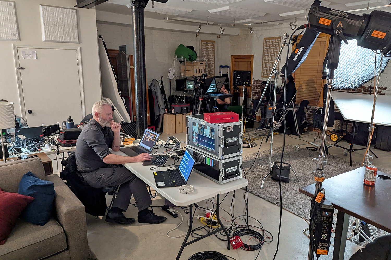 Livestream Production SOTU Response MTI's John Bogley works to ensure that everything is connected properly and ready for livestreaming.