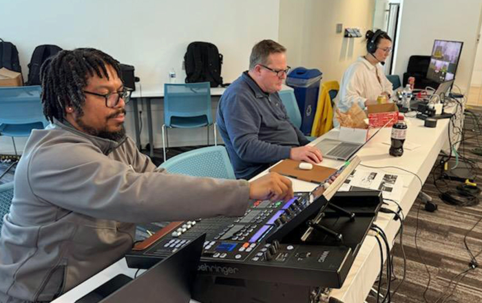 The MTI crew attends to every detail, before and during the livestream.