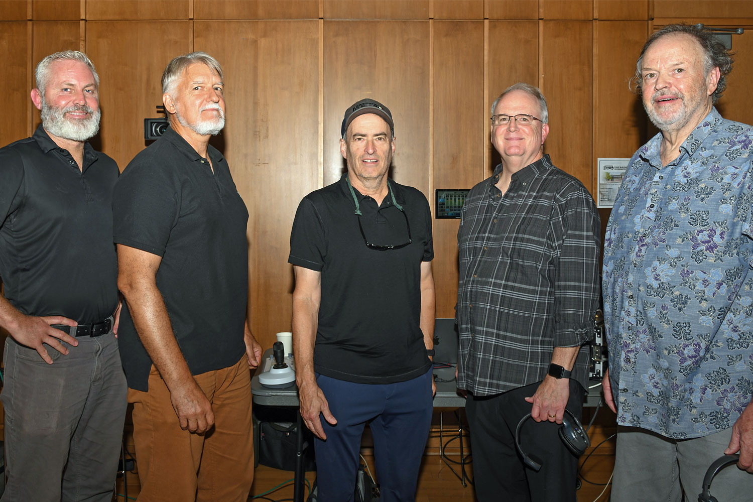 Video Production Team The MTI A Team: (from left) John Bogley, Greg Fabic, Dave Lilling, John O'Brien, and Bob Young. (Photograph by Leigh Mosely)